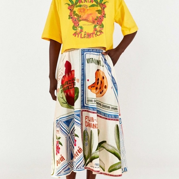 FARM RIO Our Stamps Linen Midi Skirt - Picture 4 of 8